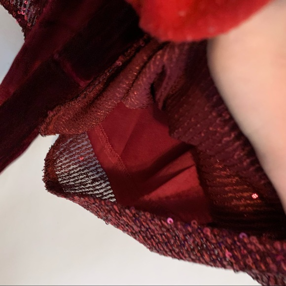 VICI Sequin Dress Red Long Sleeve w/ Velvet Waist Tie Belt - Size Small - Picture 5 of 6